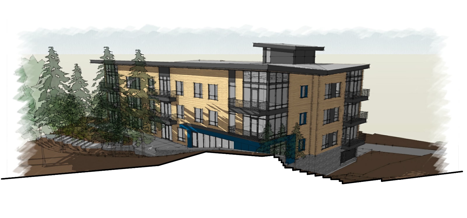 Lands End townhomes, south-east elevation