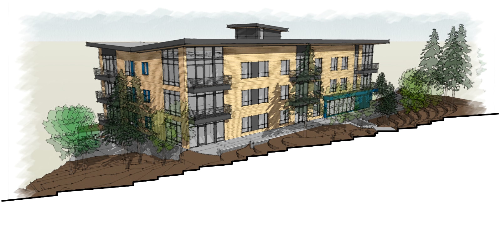 Lands End townhomes, south-west elevation